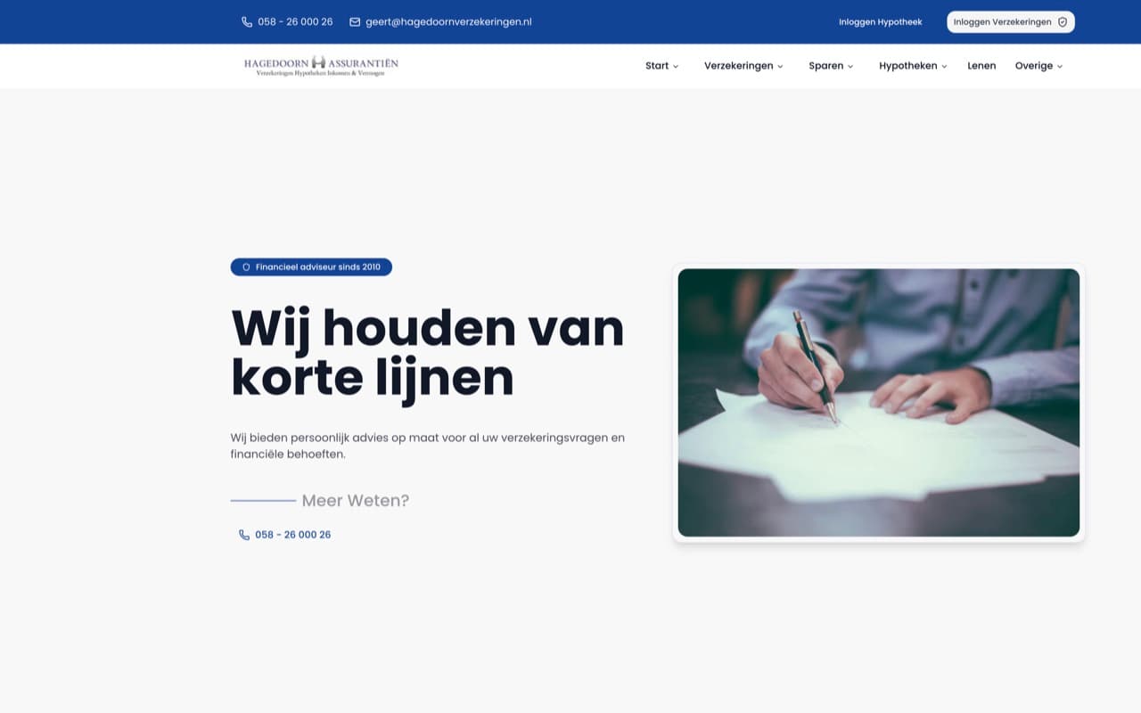 Website van Hagedoorn Verzekeringen